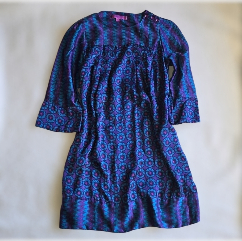 Christiane Celle Calypso 100% Silk Retro Shift Mini Dress Sz. XS Go Go Girl